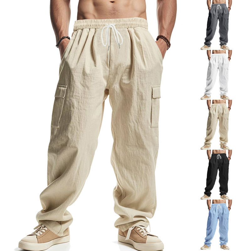 Men's Loose Fit Cargo Pants made of lightweight ripstop with elastic waistband and flap pockets Chichicherry