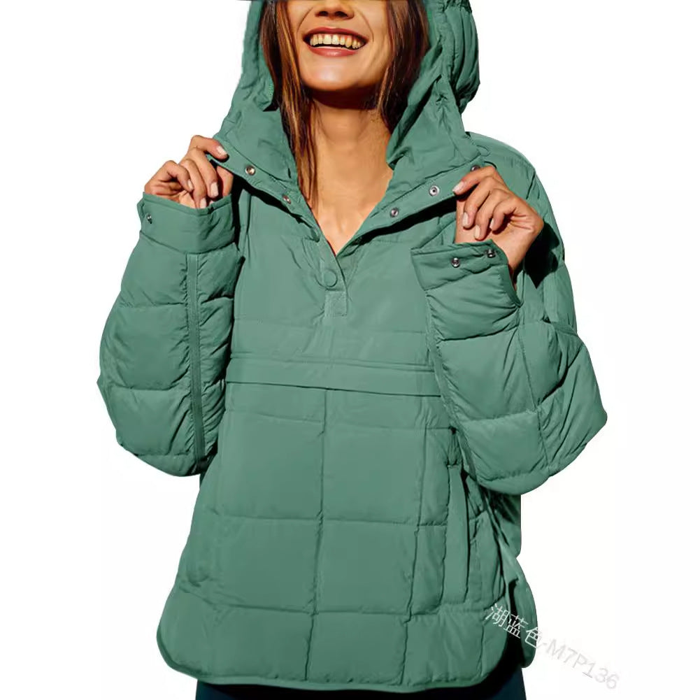 Women's Quilted Lined Pull-Over Anorak with Hood Chichicherry
