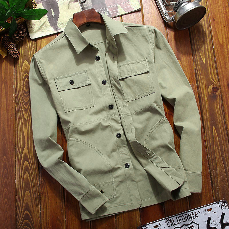 Men's lightweight canvas field shirt jacket with chest patch pockets and utility details Chichicherry