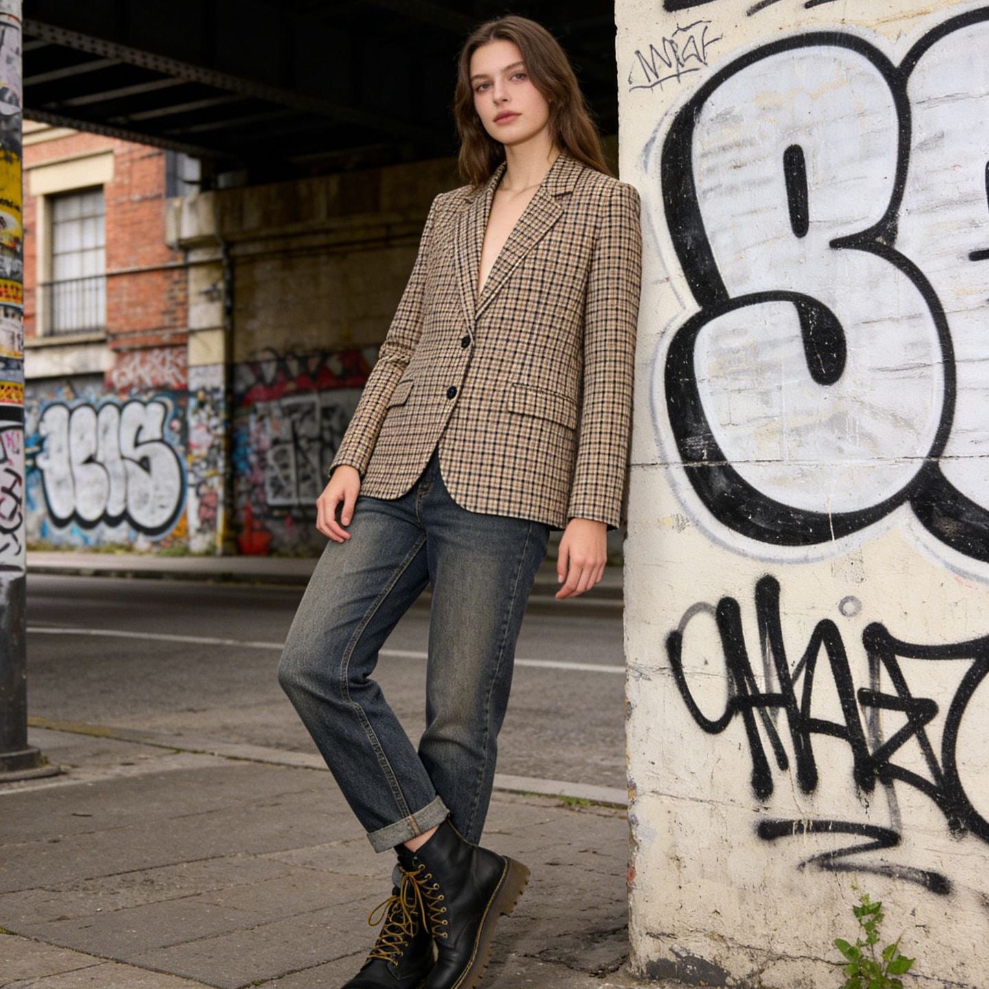 Women's Check Blazer in Modern Tailoring with Notch Lapel, Two-Button Closure and Lined Flap Pockets Chichicherry