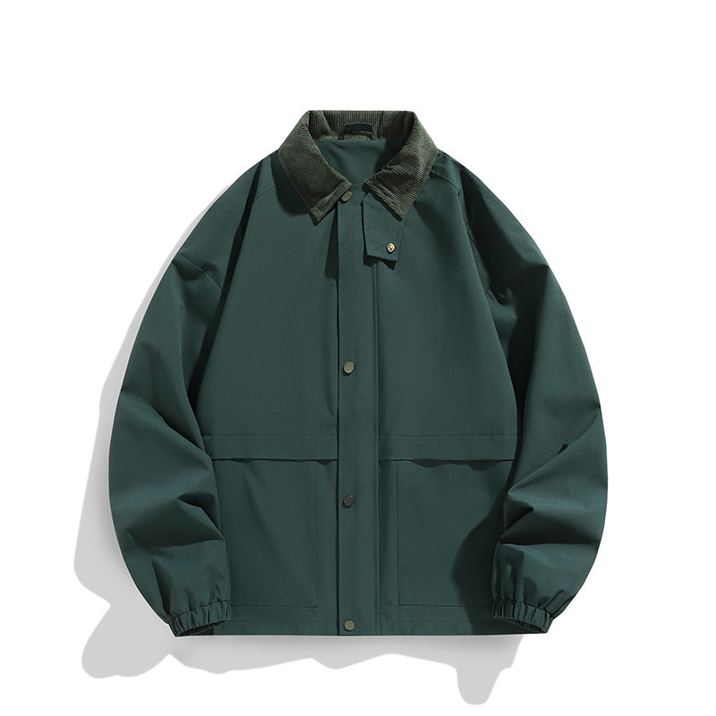 Men's Oversized Utility Jacket with Cord Collar and Snap Front Chichicherry