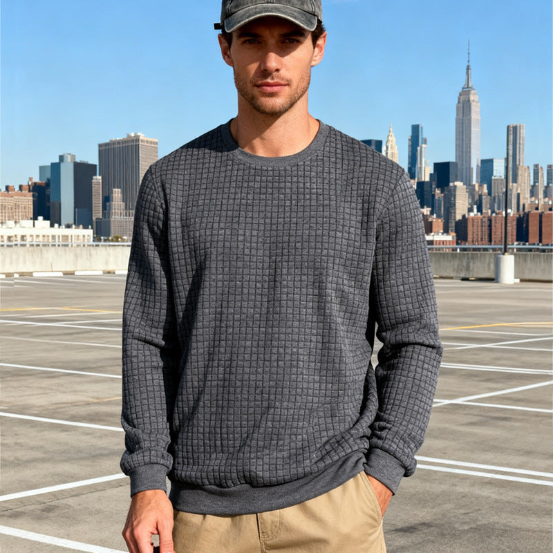 Men's textured waffle knit sweater made of cotton blend with round neckline Chichicherry