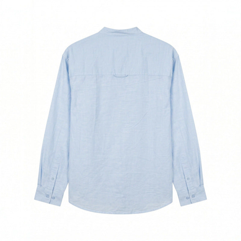 Men's Lightweight Cotton Oxford Shirt with Stand Collar and Chest Pocket Chichicherry