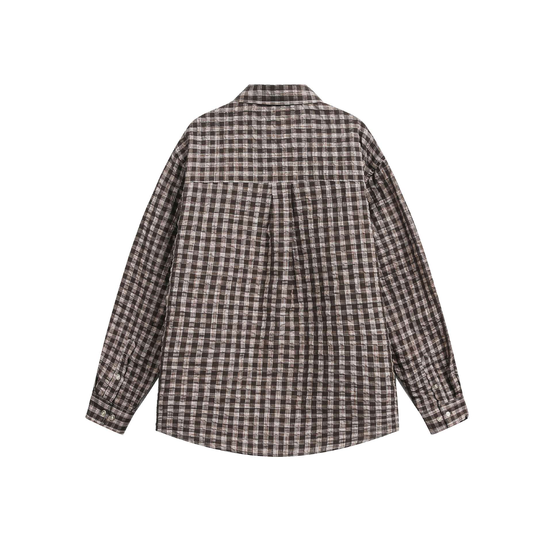 Unisex Oversized Checked Shirt Jacket with Pocket and Soft Textured Fabric Chichicherry