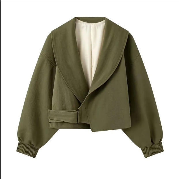 Ladies short-cut wrap blazer with balloon sleeves and waist belt Chichicherry