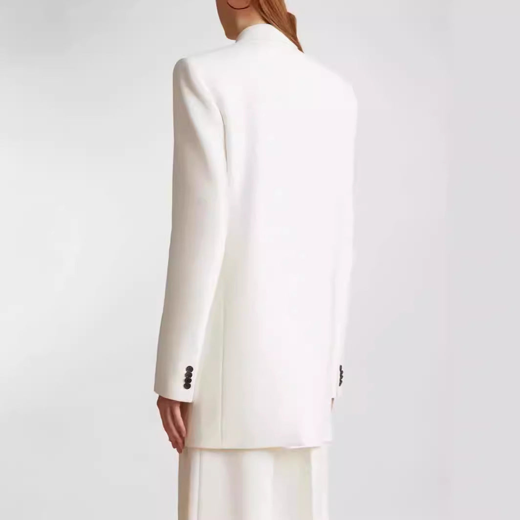 Women Minimalist Long Blazer with Asymmetric Single-Button Front and Clean Longline Cut Chichicherry