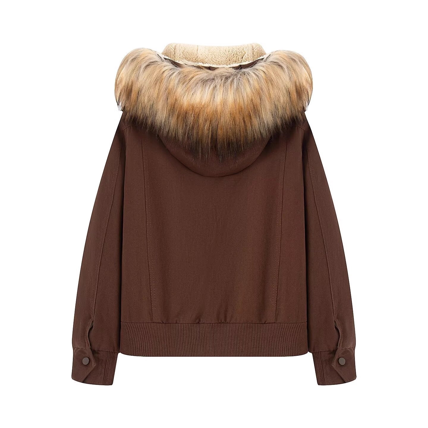 Women's Padded Bomber Jacket with Hood and Removable Faux Fur Collar Chichicherry
