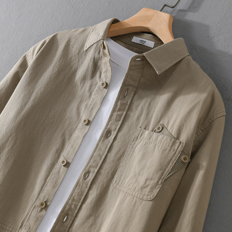 Men's Minimalist Cotton Layer Shirt with Kent Collar, Chest Pocket and Soft Touch Chichicherry