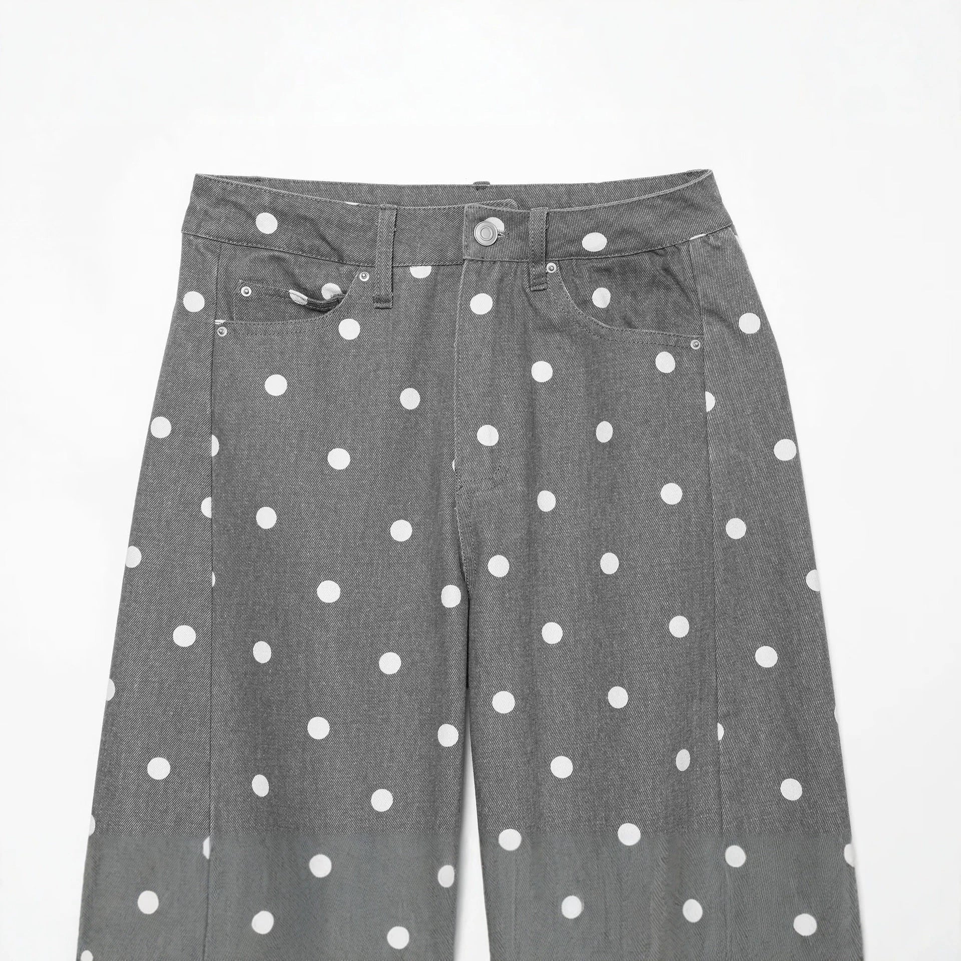 Women's High-Waisted Wide Jeans with Dots and Crease Chichicherry