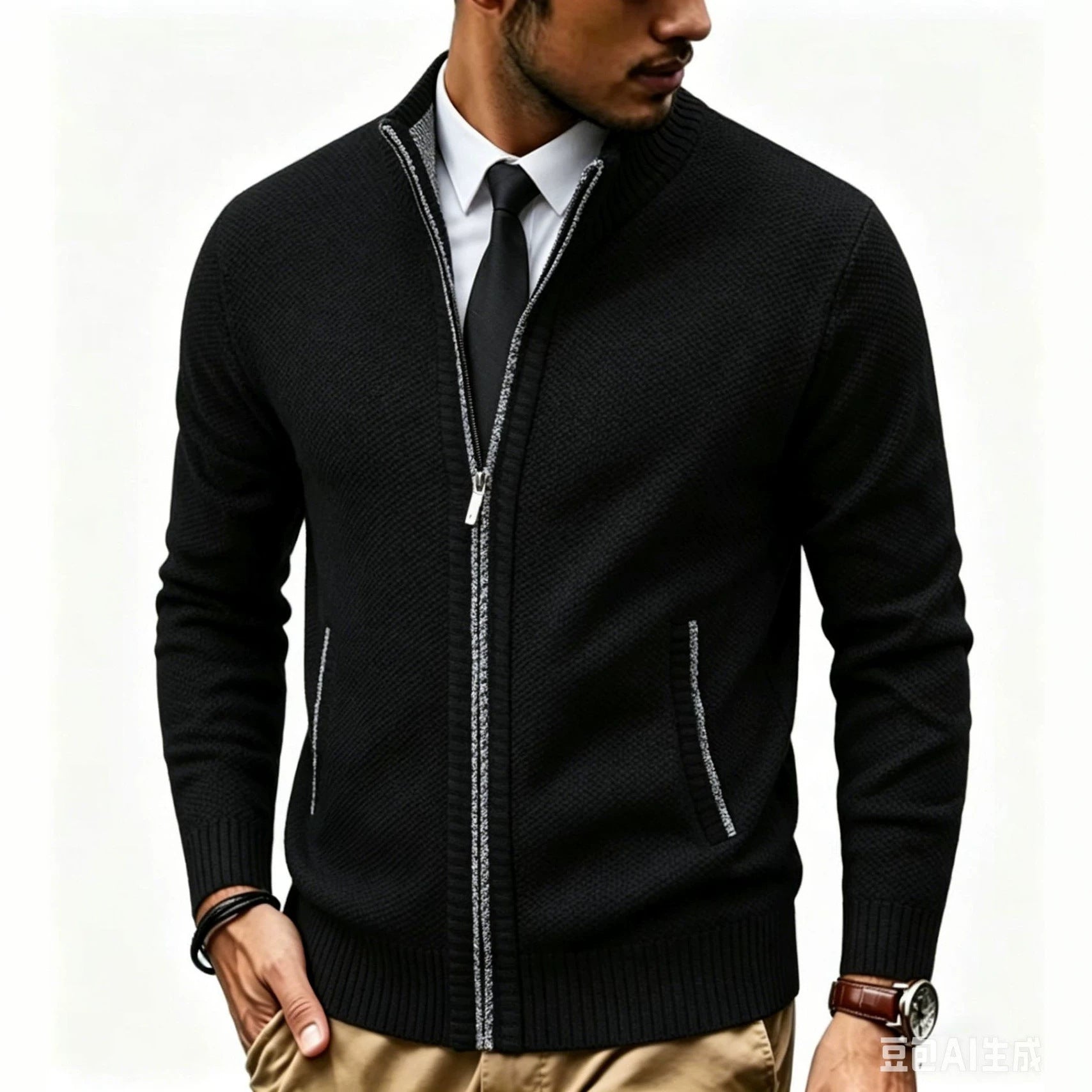 Men's structured knit cardigan with full zip and stand-up collar Chichicherry