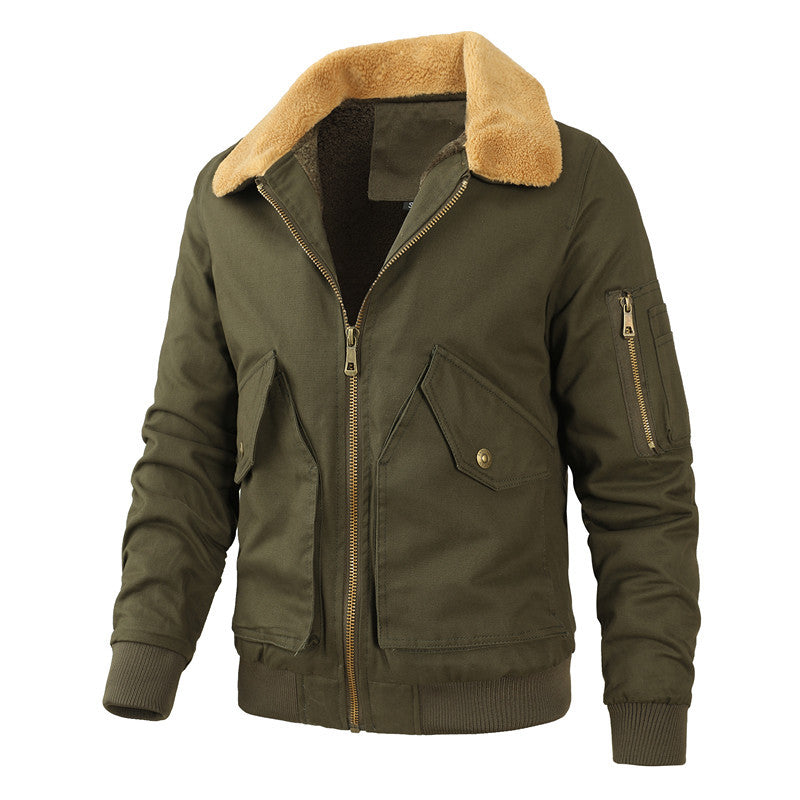 Men's canvas bomber jacket with teddy collar and patch pockets Chichicherry