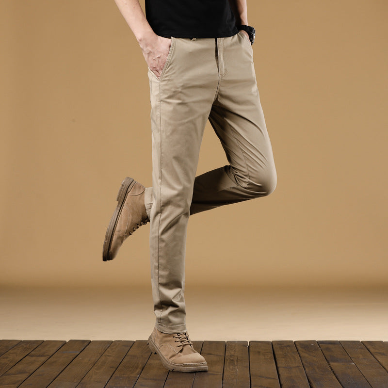 Men's Slim-Fit Cotton Chino Pants with Elastic Waistband and Straight Leg Chichicherry