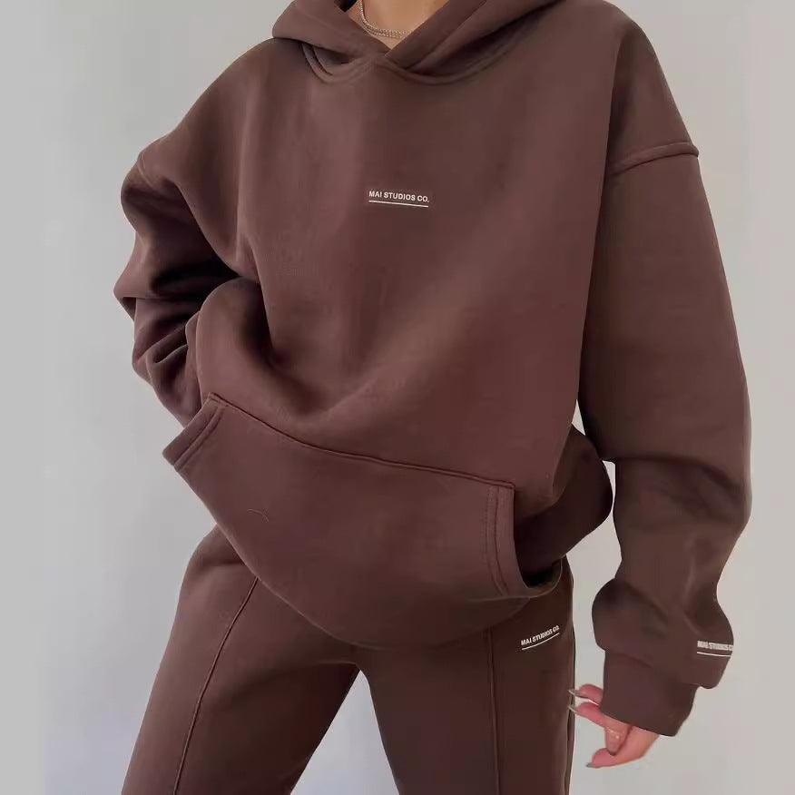 Damen Set Schwere French‑Terry Oversize‑Kapuzenpullover mit Kängurutasche und Slim‑Jogginghose Chichicherry