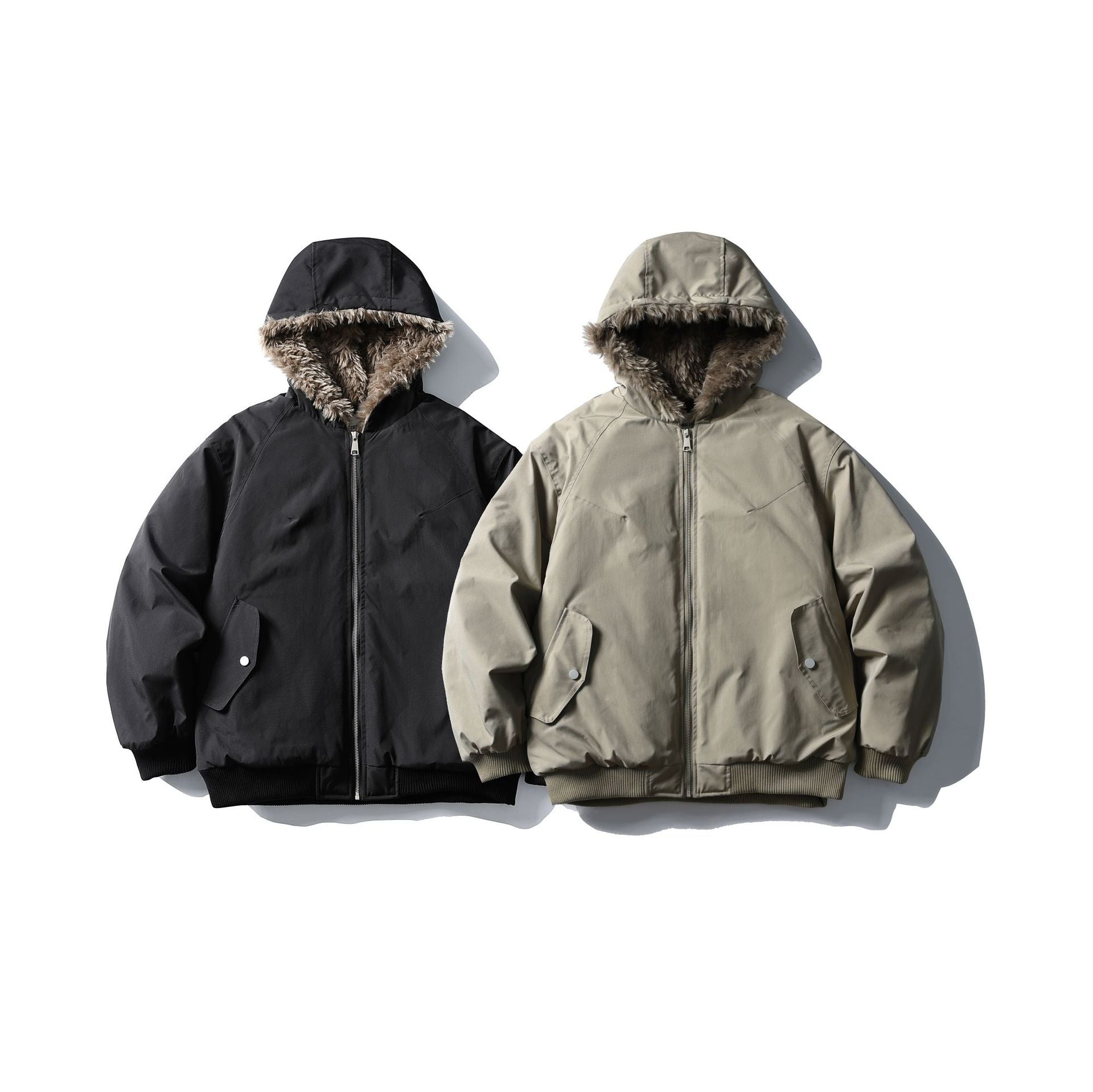 Unisex Boxy-padded short jacket with hood and faux fur trim Chichicherry