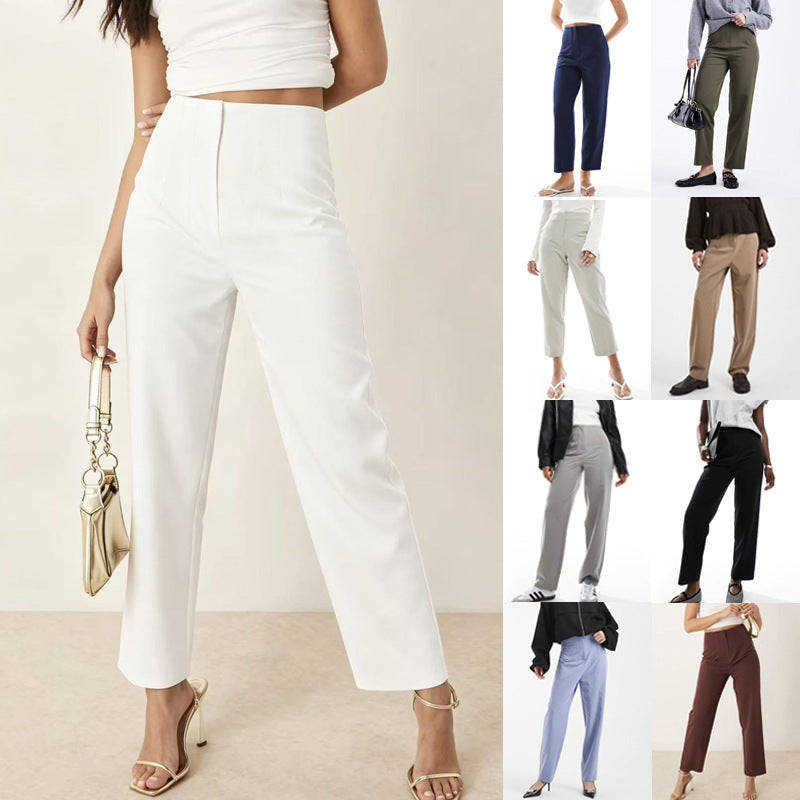 Women's high-waisted straight-cut trousers with crease Chichicherry