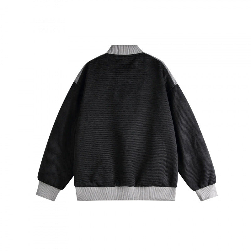 Unisex Short Cut Boxy Bomber Jacket in Sportline Style with Full Zip, Contrasting Stripe Sleeves and Ribbed Cuffs Chichicherry