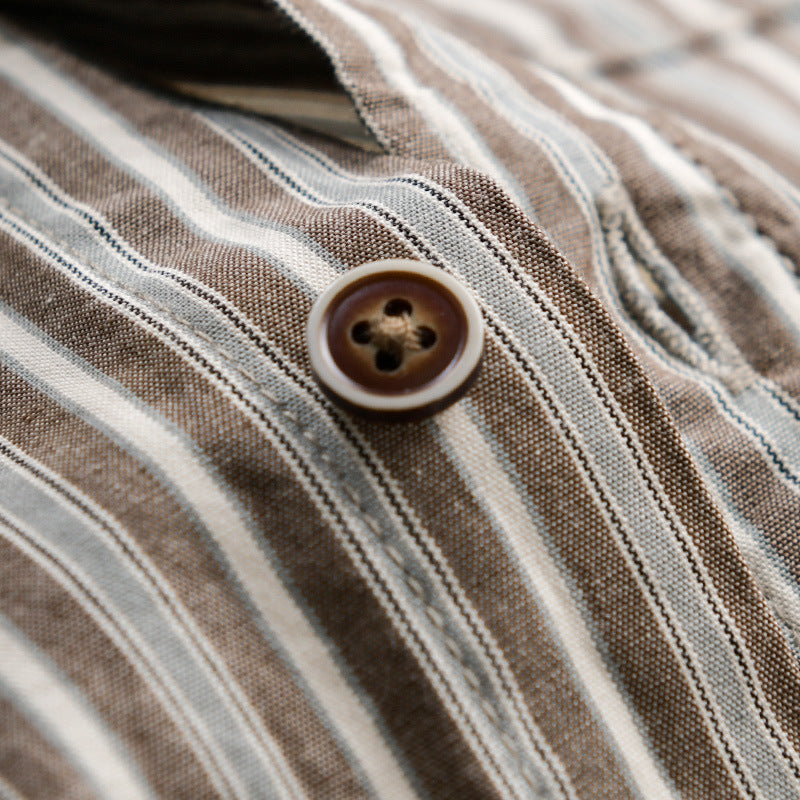 Men's Lightweight Striped Shirt Overshirt made of Linen-Cotton Blend with Relaxed Fit and Patch Chest Pocket Chichicherry