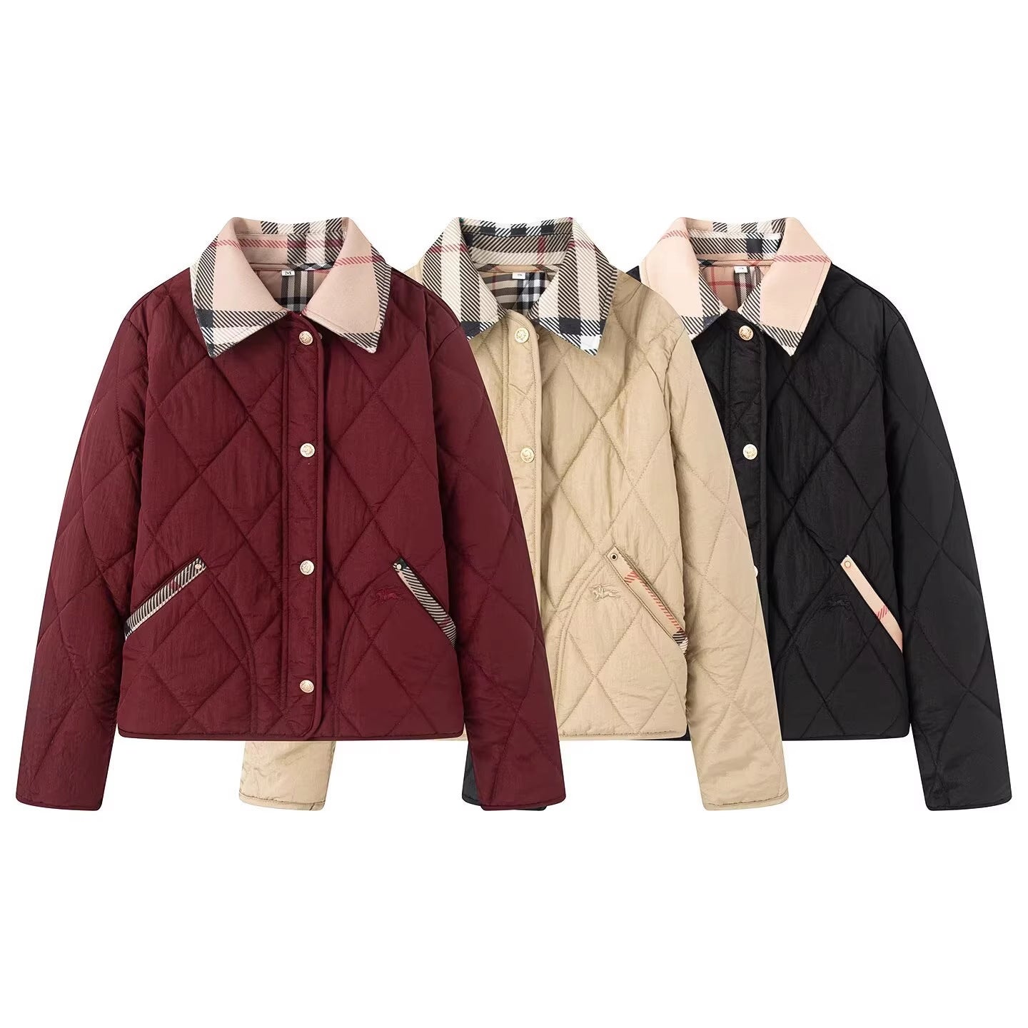 Women's quilted jacket with checked collar and pocket flap Chichicherry