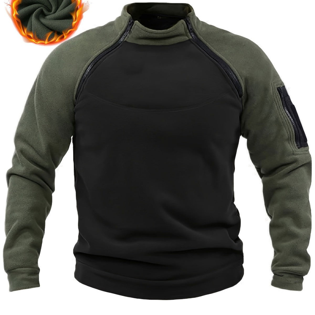 Men's Thermal Fleece Pullover with Shoulder Zippers & Arm Pocket Chichicherry