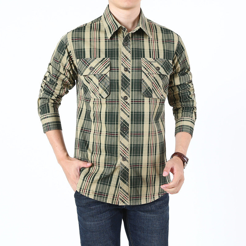 Men's Checked Cotton Work Shirt with Chest Flap Pockets and Tailored Fit Chichicherry