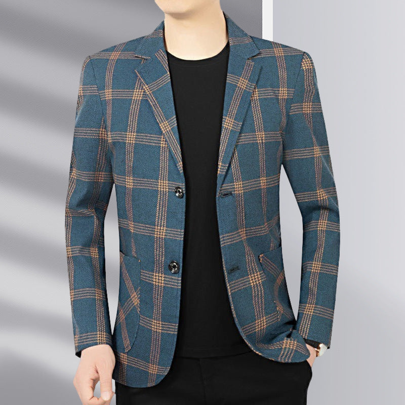 Men's modern checked tailored blazer made from wool blend with contrasting seam details and patch front pockets Chichicherry