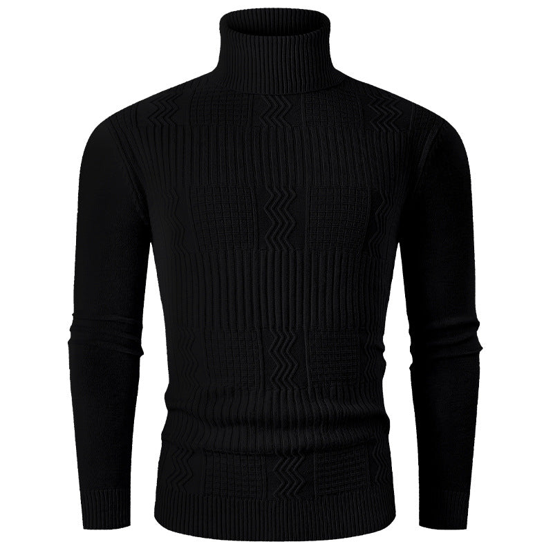 Men's turtleneck sweater made of fine knit with structured jacquard pattern and tailored fit Chichicherry