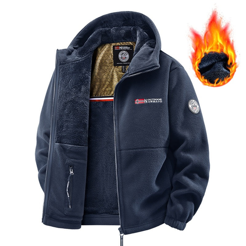 Men's Polar Fleece Thermo Outdoor Jacket with Teddy Lining and Stand-Up Collar Chichicherry
