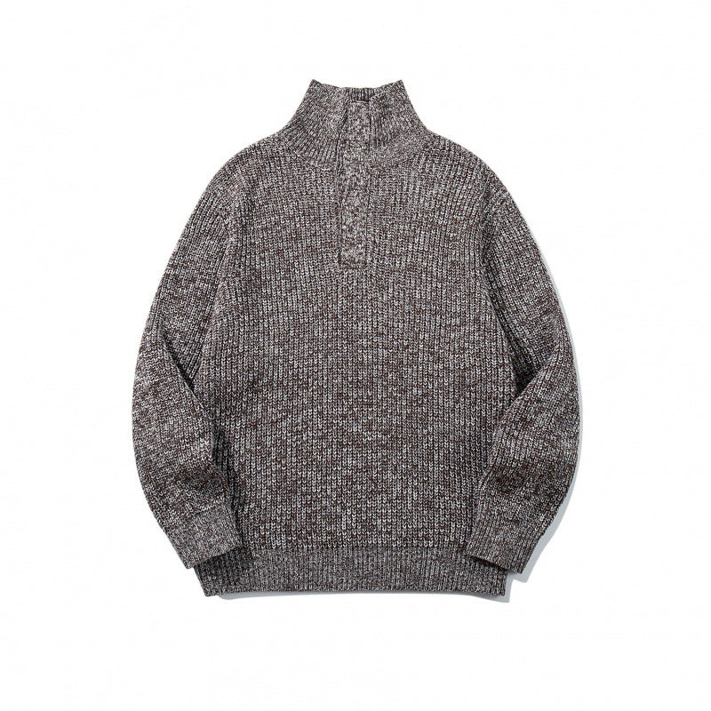 Unisex Thick Knitted Halfzip Sweater with Stand-Up Collar and Distinctive Ribbed Structure Chichicherry