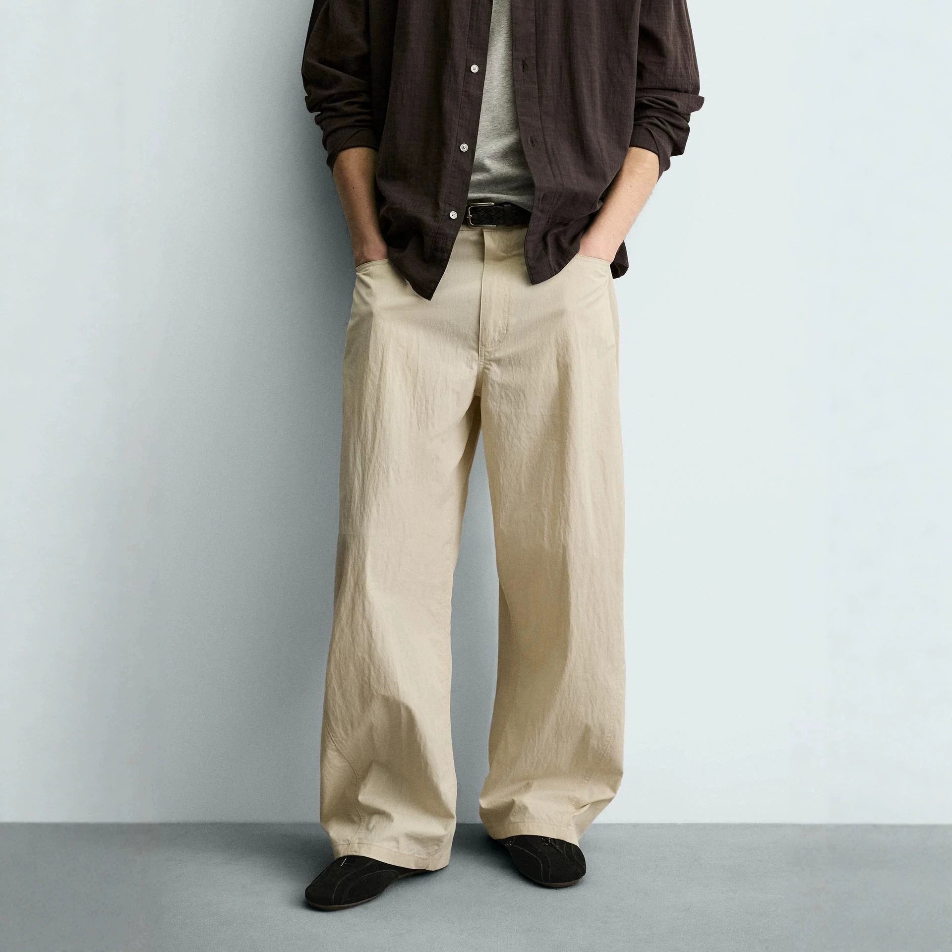 Women’s wide cropped chino pants with high waist and five-pocket design Chichicherry