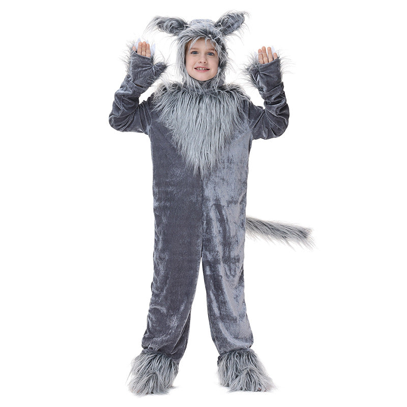 Girls Plush Wolf Costume with Hood and Detailed Faux Fur Accents Chichicherry