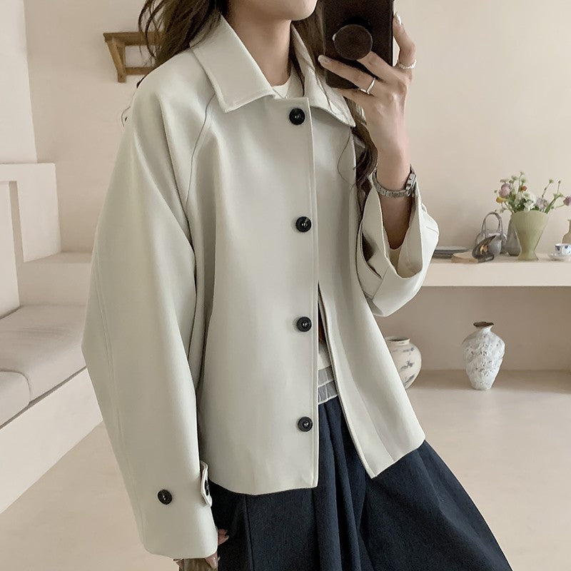Women's Oversized Short Jacket with Dropped Shoulders and Large Button Placket Chichicherry