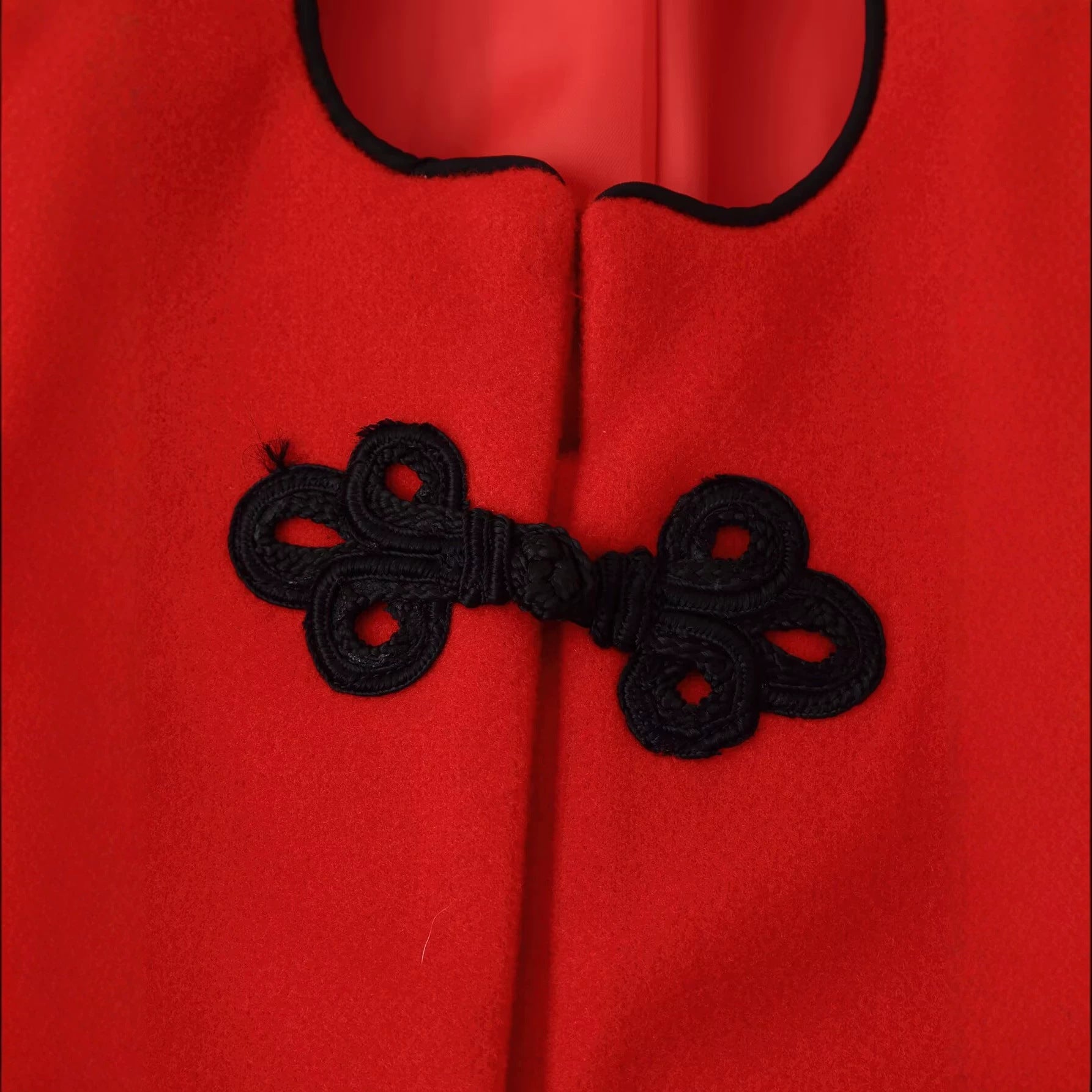 Women's Fitted Short Coat with Stand-up Collar, Heart-shaped Neckline and Decorative Cord Closures Chichicherry