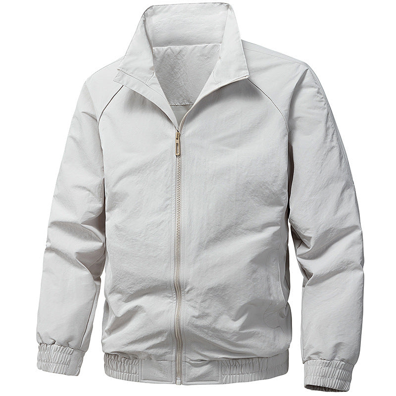 Men's Technical Microfiber Softshell Jacket in Bomber Style with Stand Collar and Zipper Pockets Chichicherry