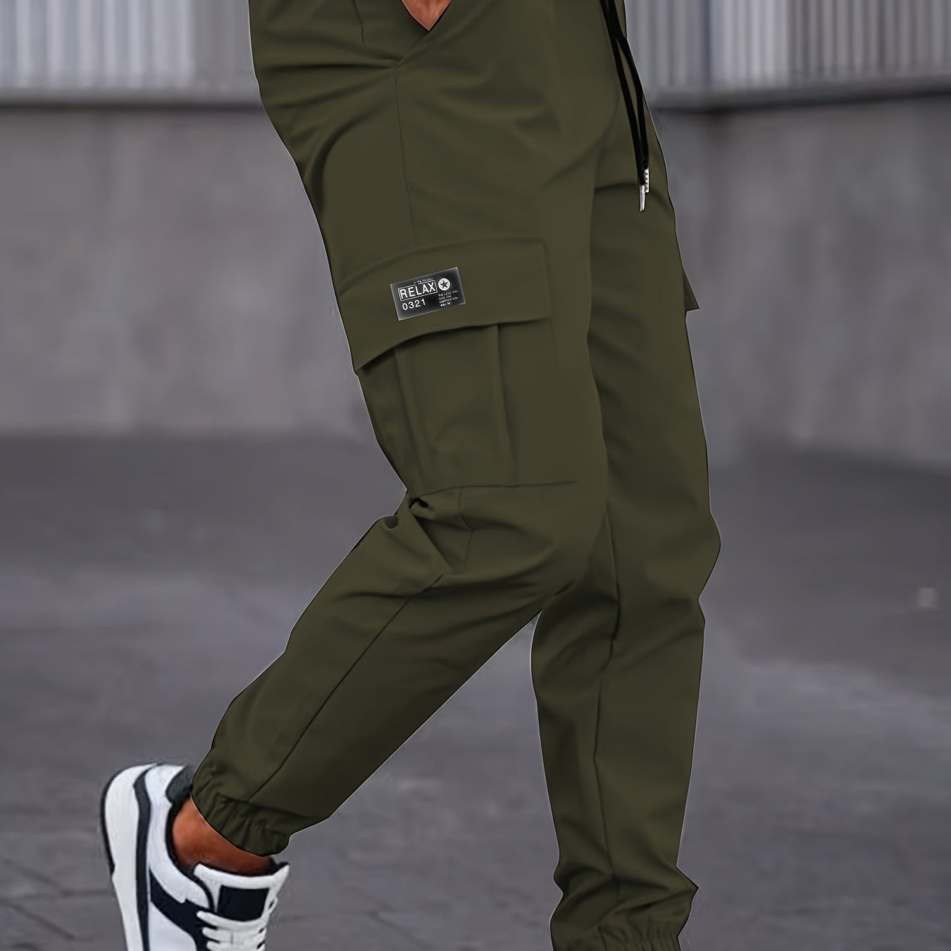 Men's Cargo Jogging Pants with Drawstring, Tapered Cut & Flap Pockets Chichicherry