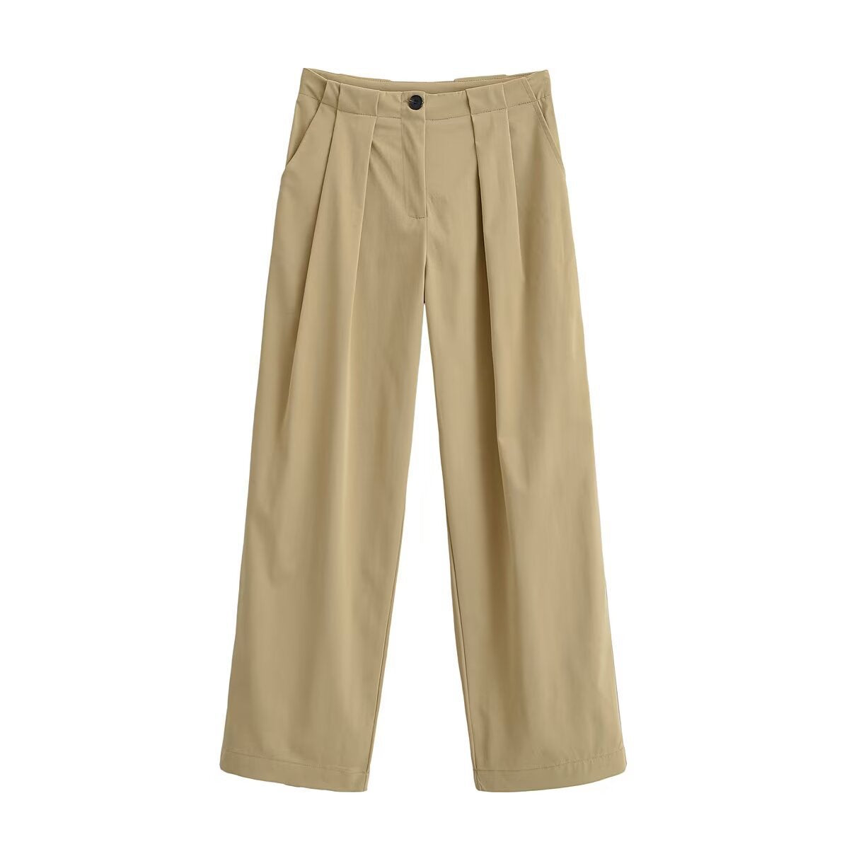 Women's Wide High Waist Pants with Pleats, Crease and Side Pockets Chichicherry