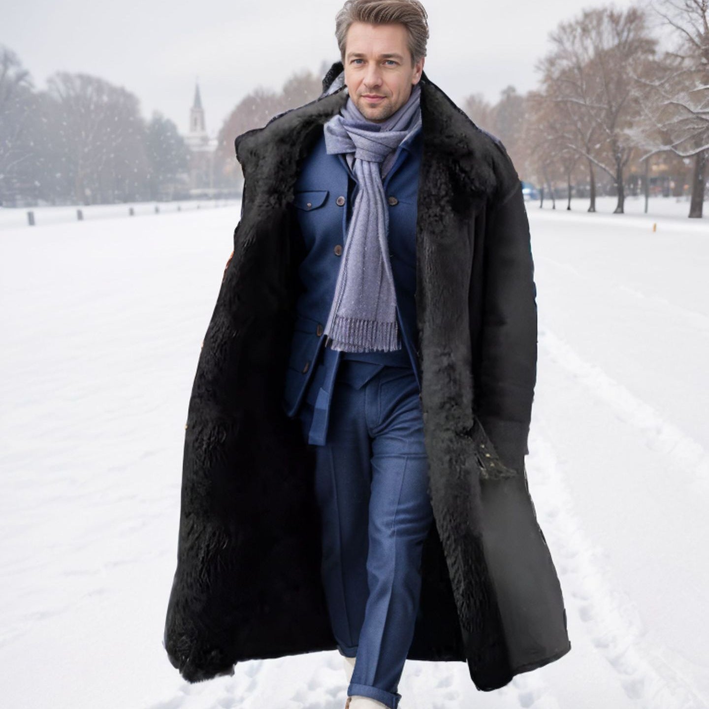 Men's Longer Relaxed-Fit Coat with Teddy Collar and Concealed Button Placket Chichicherry