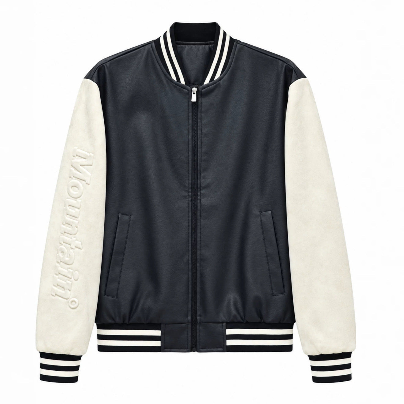 Men's varsity bomber jacket in college style with faux leather body and contrasting suede sleeves Chichicherry