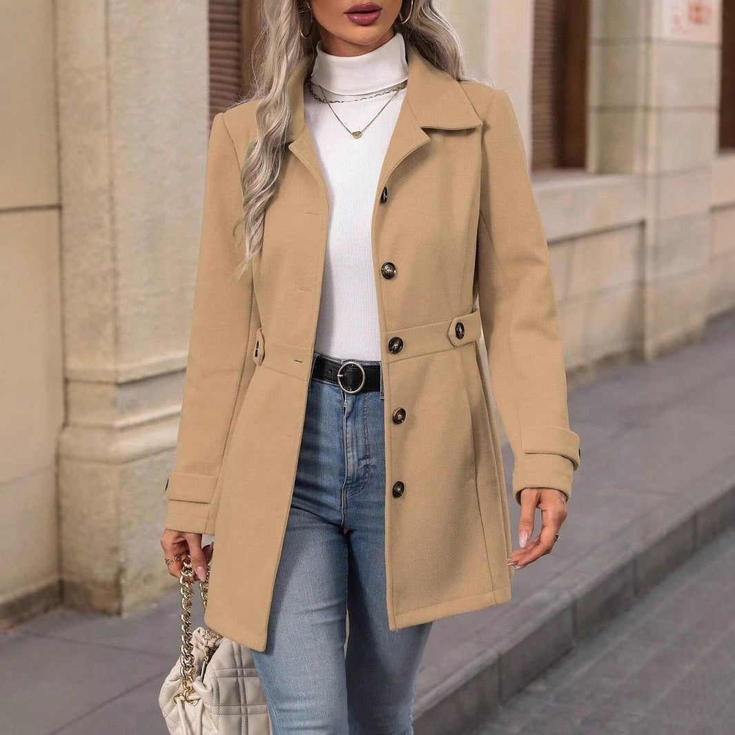 Women's Tailored Short Coat made of Wool Blend with Decorative Strap and Decorative Buttons Chichicherry