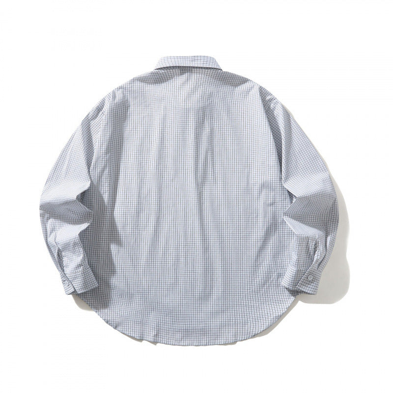 Unisex Lightweight Checked Overshirt with Shirt Collar, Side Pockets, and Curved Hem Chichicherry