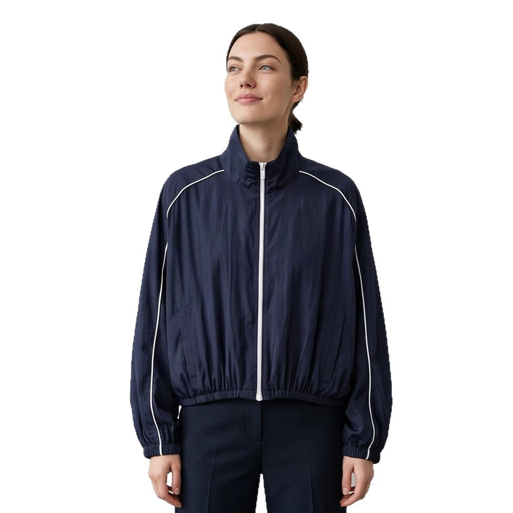 Women's Lightweight Sports Track Jacket with Stand-up Collar, Contrast Piping and Elastic Waistband Chichicherry