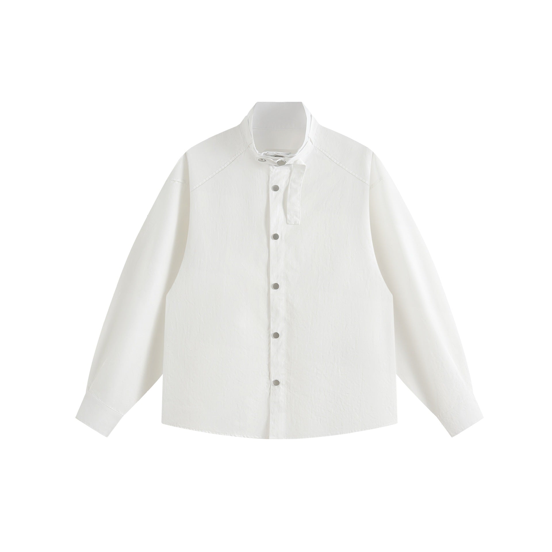 Unisex Oversize Shirt Jacket with Stand-Up Collar and Press-Stud Front Chichicherry