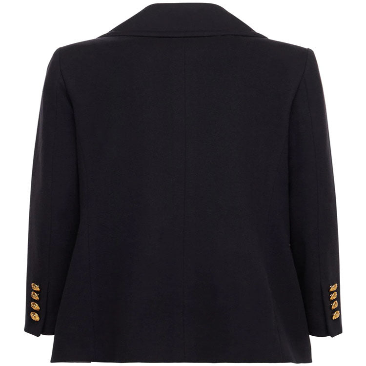 Women's Short Double-Breasted Wool Blend Peacoat with Golden Decorative Round Buttons and Tailored Silhouette Chichicherry