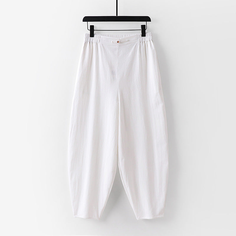 Women Lightweight Linen Harem Pants with Elastic Waistband and Narrow Tapered Ankles Chichicherry