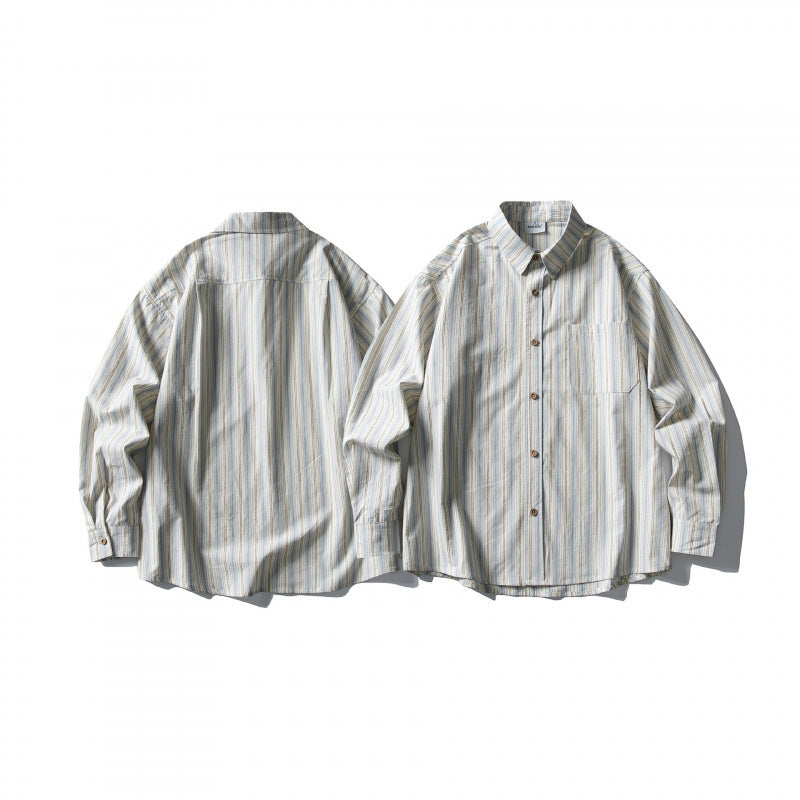 Unisex Casual Oversized Striped Shirt with Boxy Silhouette and Breast Pocket Chichicherry