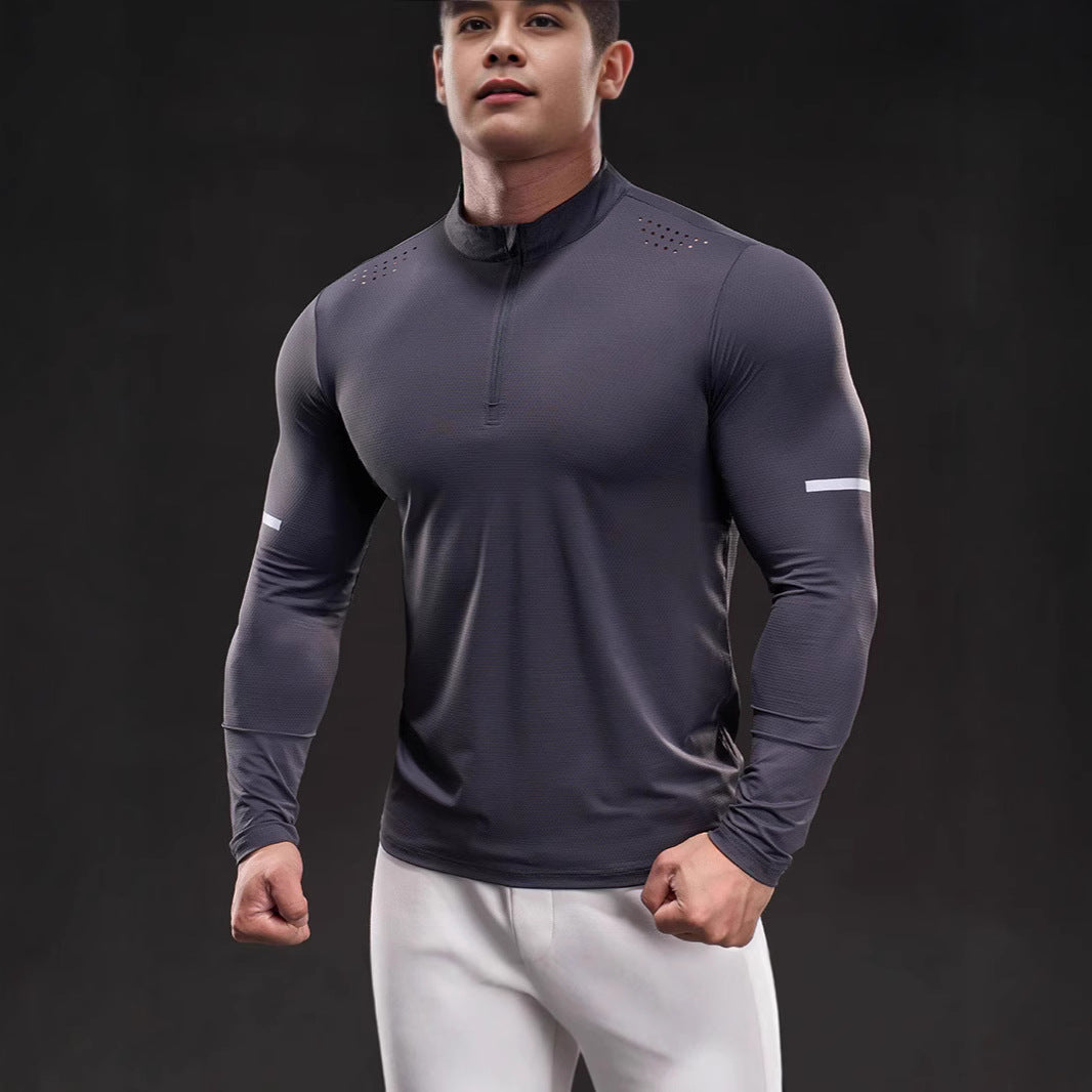 Men's compression training shirt with short zipper and breathable mesh structure Chichicherry