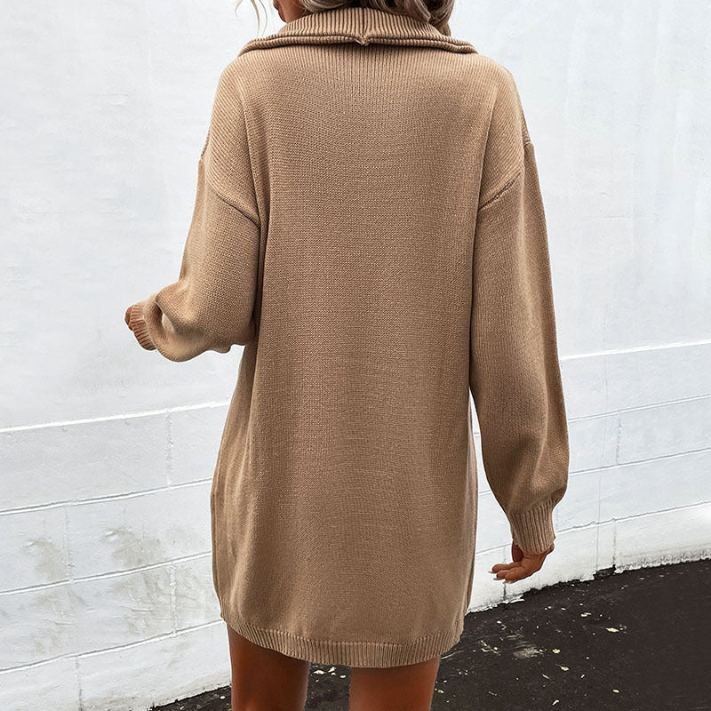 Women's knit dress with polo collar and button placket in loose fit Chichicherry