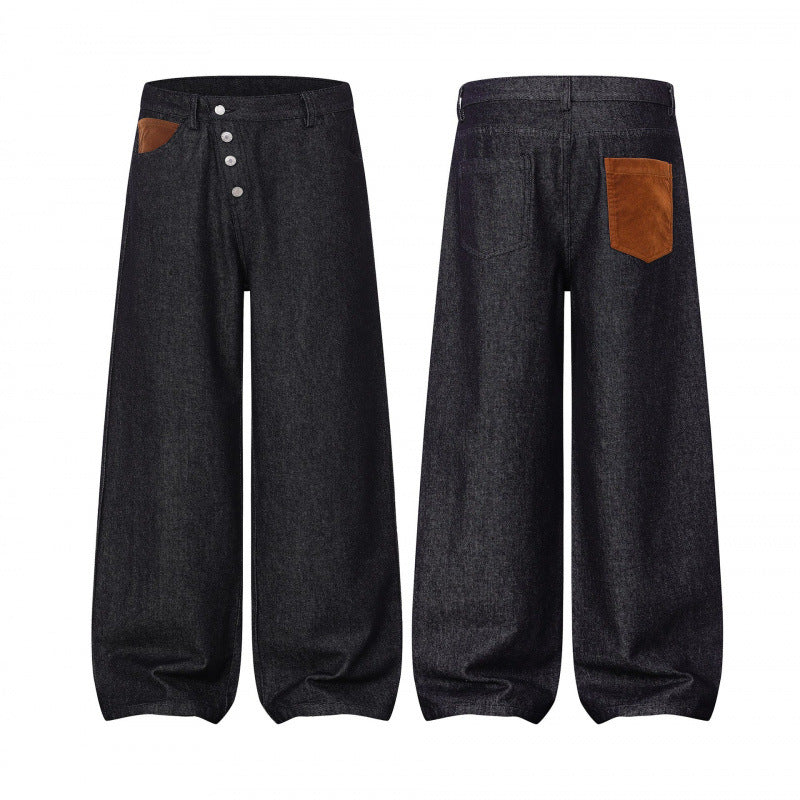 Women's Wide Balloon Jeans with High Waist, Button Closure and Gathered Hem Chichicherry