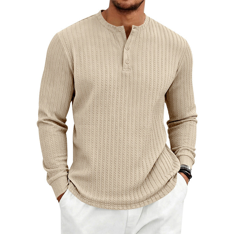 Men's finely structured henley long-sleeve shirt with cable pattern and button placket Chichicherry