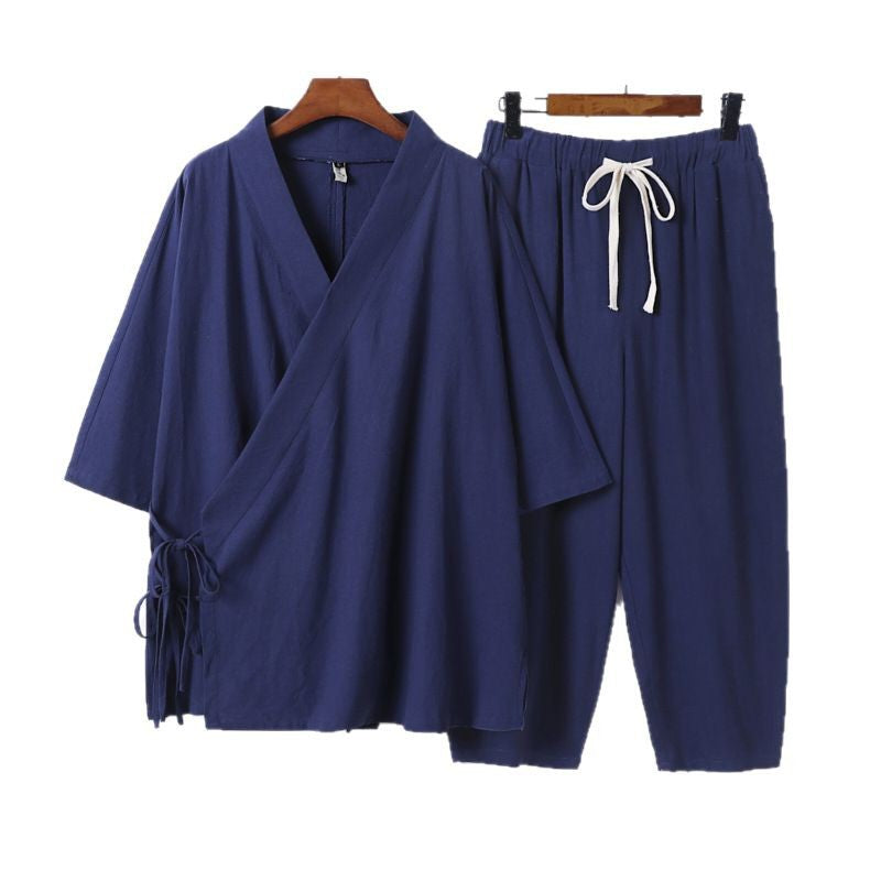 Men's Kimono Loungewear Set with Wrap Top, Drawstring Waist Pants and Loose Fit Chichicherry