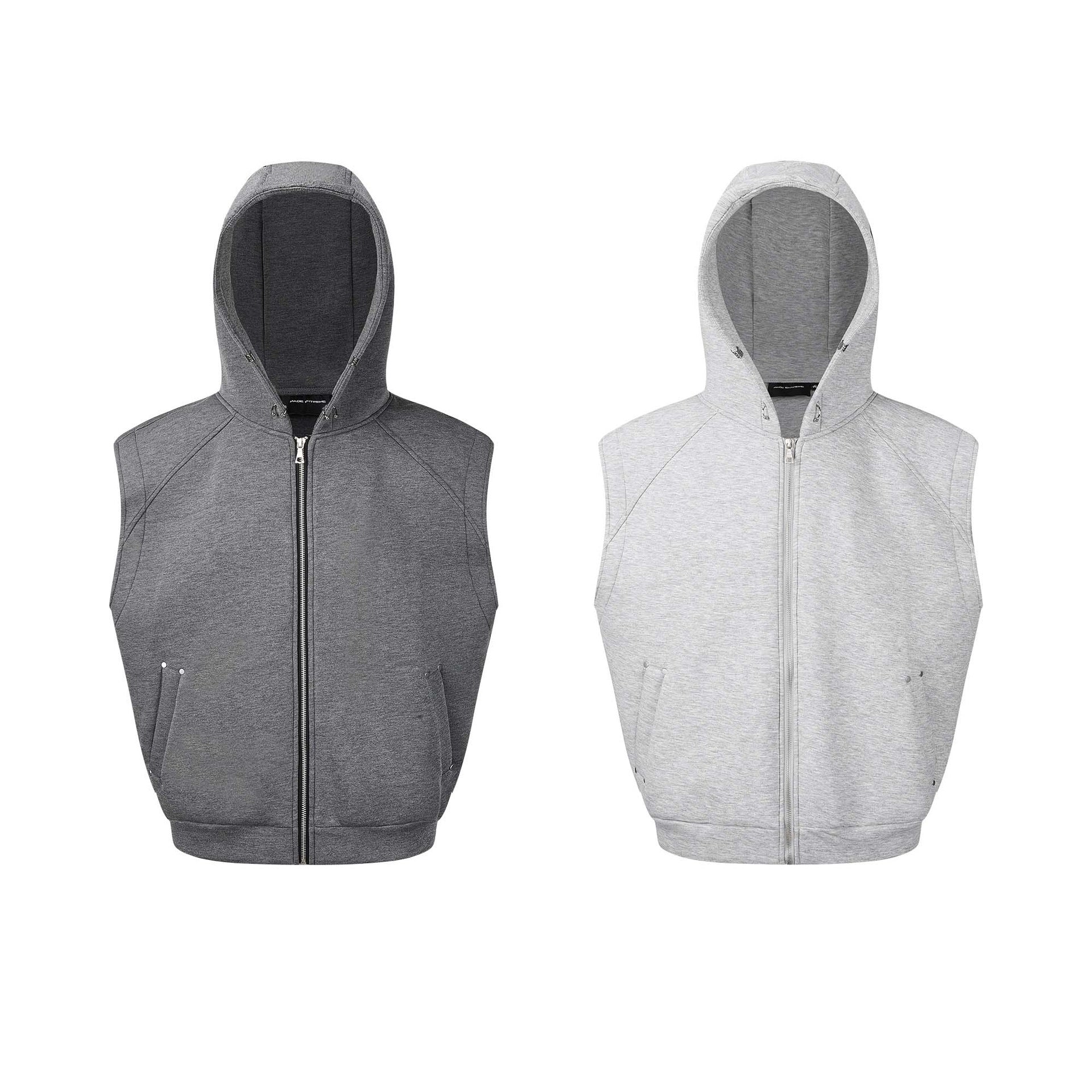 Unisex Sleeveless Hoodie Vest with Full Zipper and Kangaroo Pockets Chichicherry